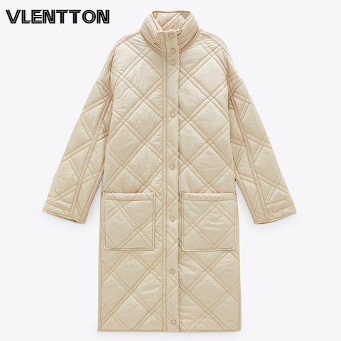 New Winter Women's Warm Oversize Long Parkas Coat Vintage Plaid Loose Jacket Outwear Female Chic Pockets Casual Overcoats Ladies