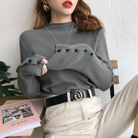 Sonicelife Christmas Gift Sweater Women Knitted Pullover 2024 Autumn Winter Thick Sweater Long Sleeve Turtleneck Button Jumper Soft Warm Pull Femme