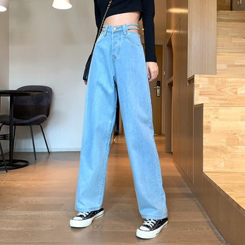 Woman Jeans High Waist Clothes Wide Leg Denim Clothing Blue Streetwear Vintage Quality 2021 Fashion Harajuku Straight Pants