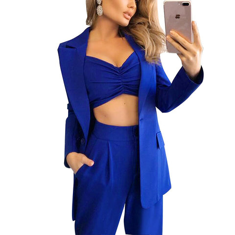 Woman Elegant Office Suits 3 Pieces Set Blazers Jacket Crop Top Trouser Suits Office Lady Clothing Autumn Suit Pantsuit 2023 D30