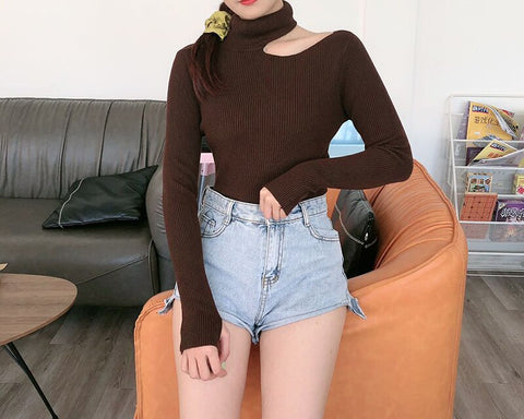 Sonicelife Christmas Gift 2024 Knitted Women high neck Sweater  Off Shoulder Pullovers Turtleneck Autumn Winter Basic Women Sweaters Slim Fit Tops