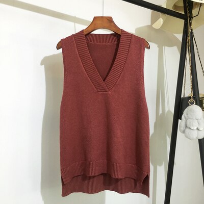 Sonicelife Christmas Gift AOSSVIAO V-neck knitted vest women's sweater autumn and winter new Korean loose wild sweater vest sleeveless sweater 2024