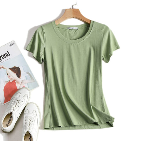 High Quality Plain T Shirt Women Cotton Elastic Basic T-shirts 2023 Summer Tops Short Sleeve T-shirt Women Tees Plus Size S-5XL