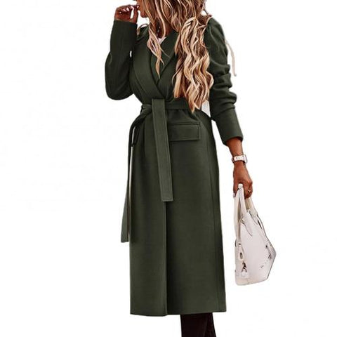 70%  Dropshipping!!Autumn Winter Women Lapel Long Sleeve Outerwear Solid Color Belt Coat Jacket