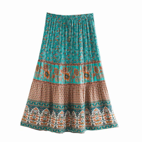 Sonicelife 2024 Summer Skirt Women Paisley Floral Print Skirts Casual Vintage A-Line Beach Skirt saia Jupe Femme faldas Midi Skirt