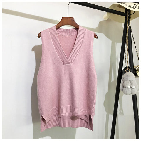 Sonicelife Christmas Gift AOSSVIAO V-neck knitted vest women's sweater autumn and winter new Korean loose wild sweater vest sleeveless sweater 2024
