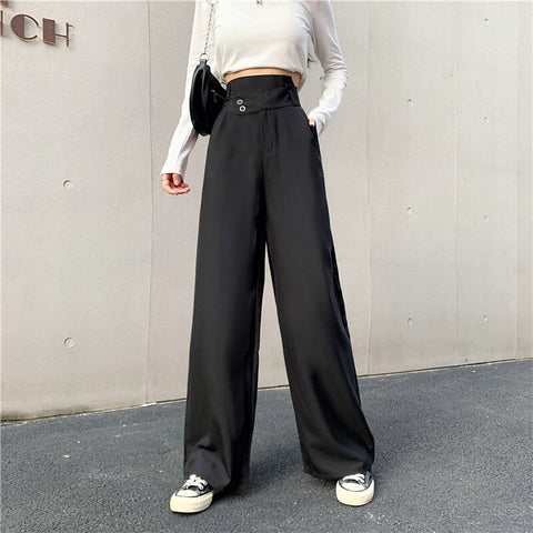 Sonicelife Sweatpants Women Clothes Pants Streetwear 2020 Winter Fashion Korean Style Wide Leg Harajuku Baggy Black High Waisted Vintage