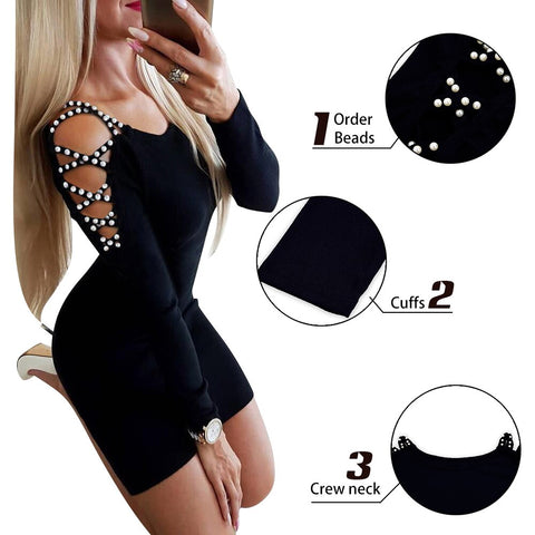 Sonicelife hoco dresses Sale long sleeve cut out beading Sheath Dress Spring Women Mini Knitted Sweater Dress Office Lady Bodycon Pencil Dresses D30