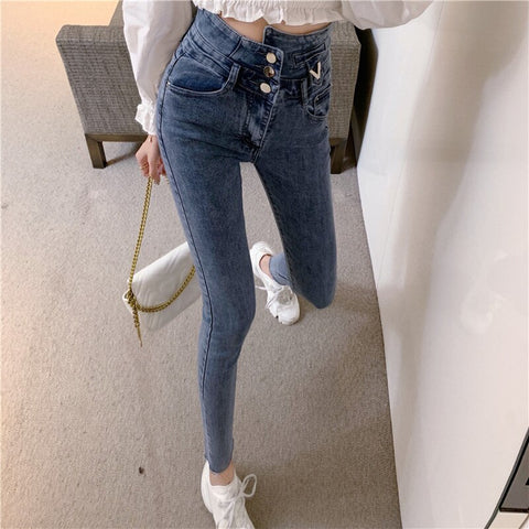 Sonicelife Woman Skinny Jeans High Waist Clothes Blue Denim Clothing Streetwear Vintage Quality 2024 Sretch Fashion Harajuku