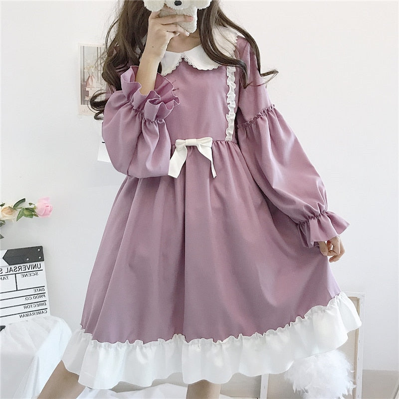Sonicelife-Summer lolita dress daily japanese kawaii girl victorian dress sweet cute doll collar tea party gothic lolita tea party loli cos
