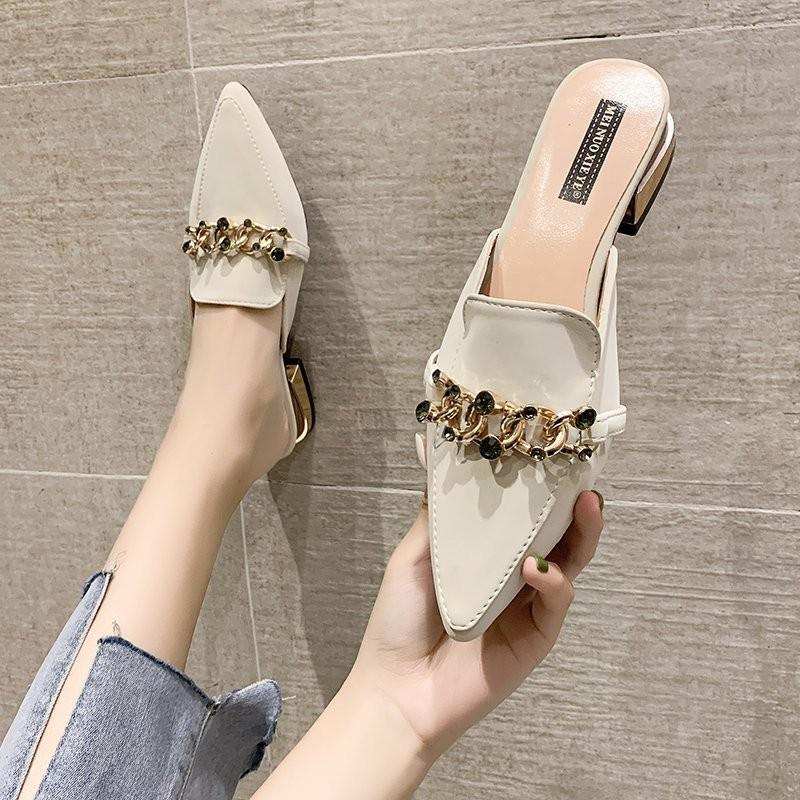 Sonicelife Low Shoes Ladies' Slippers Luxury Slides Slipers Women Shallow Female Mule Cover Toe Fringe Loafers Designer 2023 Mules Flat PU