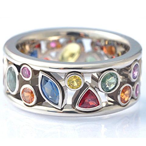 Sonicelife Huitan Colorful Women Hollow Out Geometric Stone Rings Cocktail Party Female Finger Ring Fancy Stylish Rings Jewelry Wholesale