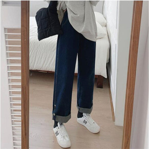 Sonicelife Woman Jeans High Waist Clothes Wide Leg Denim Clothing Blue Streetwear Vintage Quality 2024 Fashion Harajuku Straight Pants