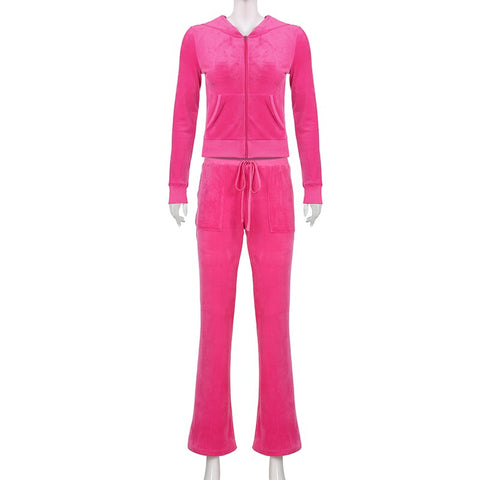 Sonicelife New Cropped Jackets Pink Velvet Women Long Sleeve Sweatshirt With Zipper Autumn Solid Kawaii Hoodies Streetwear Cardigan