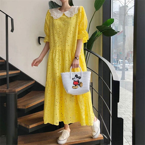 2023 new spring and summer empty lace loose dress women