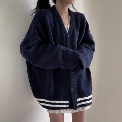 Black Friday Sonicelife Korean Style Basic Solid Cardigan Sweater Women Preppy Fashion Oversize Long Sleeve Jumper Female Autumn V-Neck Jackets