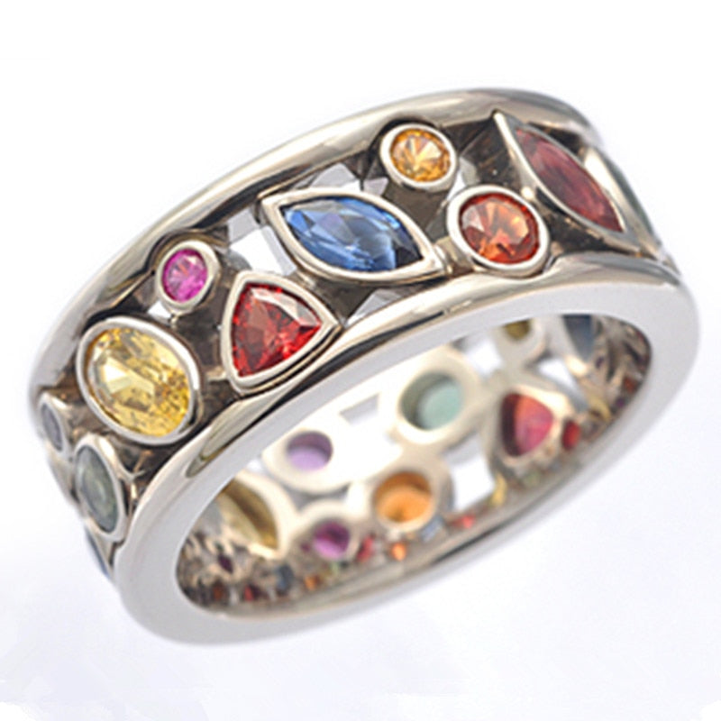 Sonicelife Huitan Colorful Women Hollow Out Geometric Stone Rings Cocktail Party Female Finger Ring Fancy Stylish Rings Jewelry Wholesale