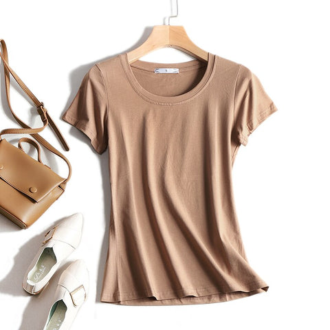 High Quality Plain T Shirt Women Cotton Elastic Basic T-shirts 2023 Summer Tops Short Sleeve T-shirt Women Tees Plus Size S-5XL