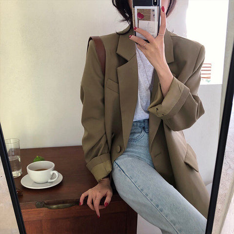 Sonicelife Women's Jackets Spring 2024 New Korean Style Loose Temperament Suit Blazer Casual Light Green One Button Female Suit Jacket