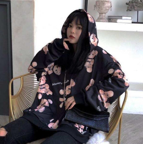 Sonicelife Spring Autumn Women Harajuku Zip Up Hoodies Oversized Loose Korean Version Sweatshirts Cute Kawaii Pocket Jacket Clothing Casual