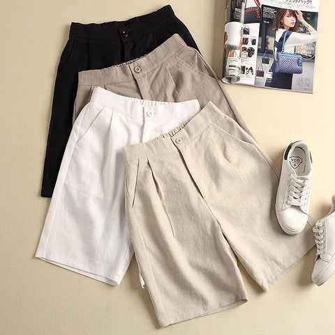 Sonicelife Cotton and Linen Casual Shorts Women's Plus Size Thin Loose All-match Wide-leg Pants Summer New Style Korean High-waist Shorts