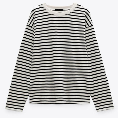 2023 New Women Classic Striped Tees Tops For Spring Autumn Lady Cotton Long Sleeve Causal Loose T-shirts Female