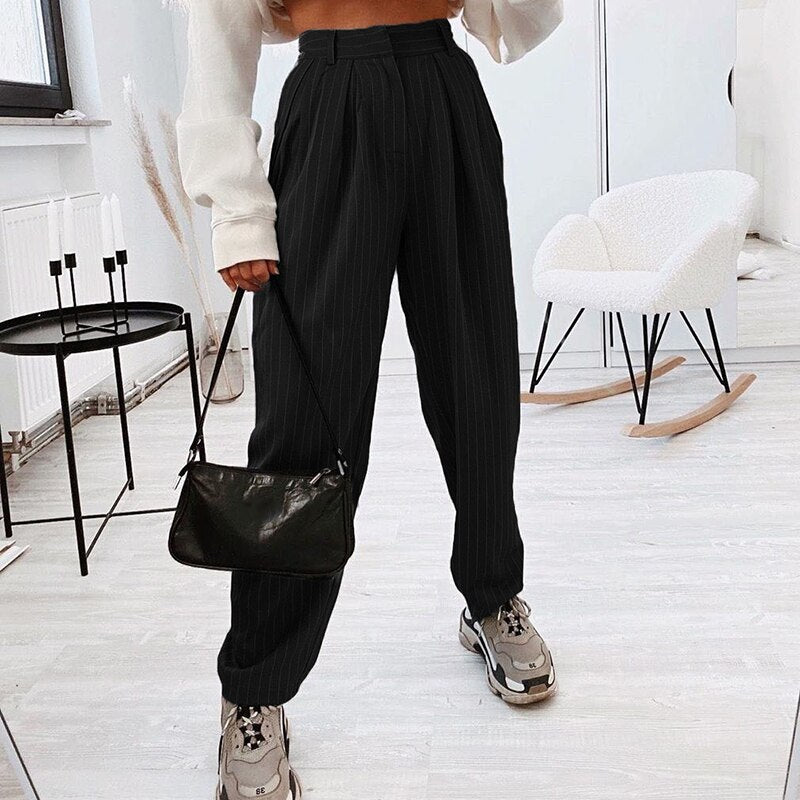 Sonicelife Casual Wide Leg High Waisted Pants for Women Fashion Streetwear Korean Harajuku Trousers Cotton Baggy Sweatpants