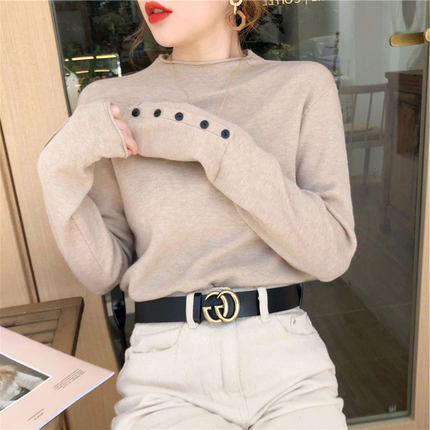 Sonicelife Christmas Gift Sweater Women Knitted Pullover 2024 Autumn Winter Thick Sweater Long Sleeve Turtleneck Button Jumper Soft Warm Pull Femme