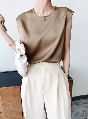 Sonicelife Elegant Women's Blouse Office Lady O Neck Tunic Satin Silk Blouse Champagne Basic Tops Summer Chiffon Blouses for Women 2024