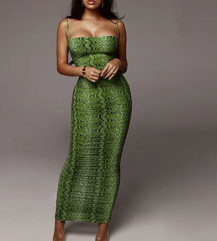 Leopard print Backless Women Maxi Dress Summer  Spaghetti Strap Snake Printed Dress For Women Party Dresses