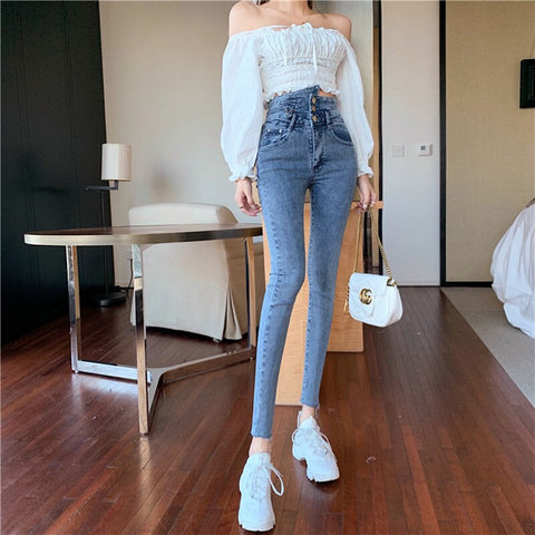 Sonicelife Woman Skinny Jeans High Waist Clothes Blue Denim Clothing Streetwear Vintage Quality 2024 Sretch Fashion Harajuku