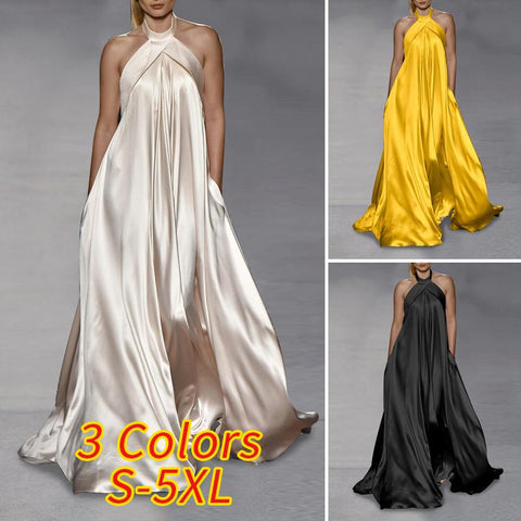 Sonicelife 2023 Summer Party Maxi Dress Women  Backless Sleeveless Off Shoulder Long Dresses Kleid Sundress Satin Slik Vestidos