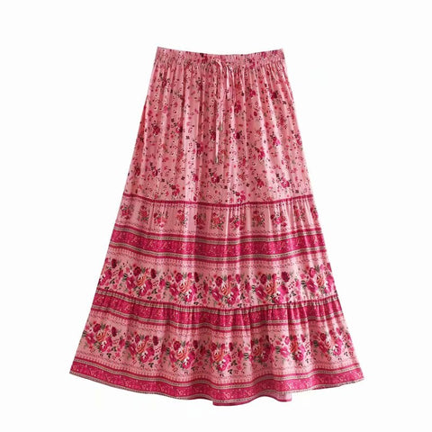 Sonicelife 2024 Summer Skirt Women Paisley Floral Print Skirts Casual Vintage A-Line Beach Skirt saia Jupe Femme faldas Midi Skirt