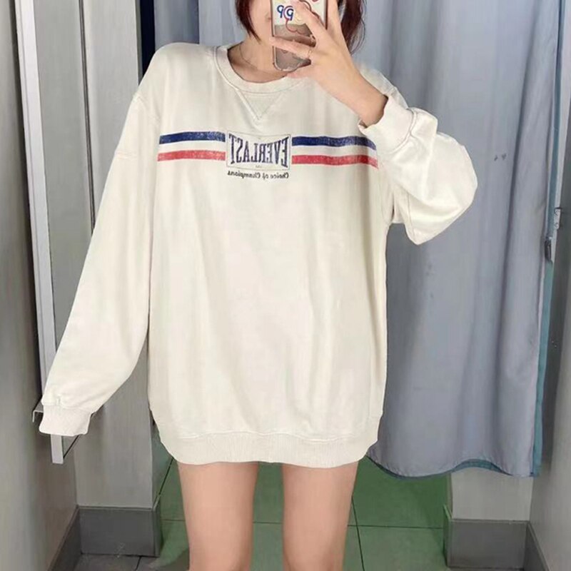 Sonicelife 2024 Spring Autumn Women Casual Letter Print Sweatshirts Couple Hoodie Oversize Clothing Harajuku Streetwear Fashion Pullovers