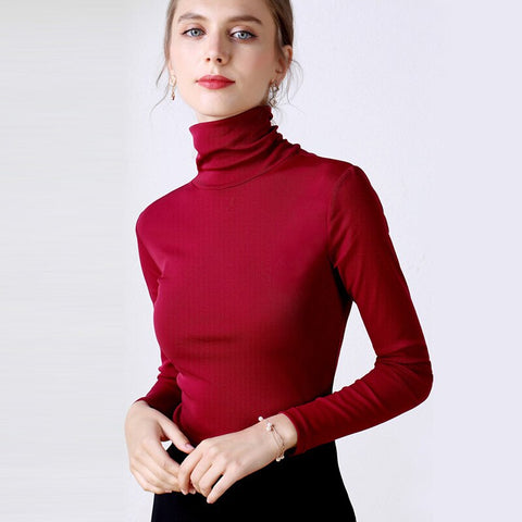 Christmas Gift Turtleneck Blouse 2023 Women Basic Knitted Fashion Tops Long Sleeve Women Casual Blusa Femme Slim Ladies Plus Size Red Blue