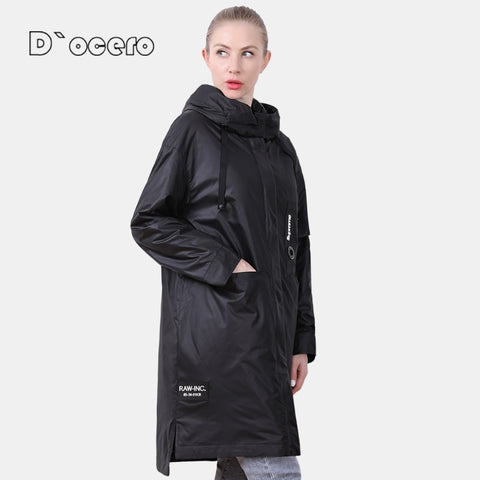 D`OCERO 2023 New Spring Jacket Women Fashion Thin Cotton Casual Female Coat Autumn Long Quilted 5XL Parkas Hooded Outwear