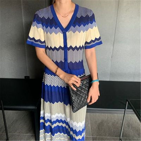 Ins Korean Style OL Temperament Patchwork Summer Maxi Dress for Ladies Short Sleeve Vintage Chic Female Sundresses 2020