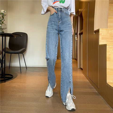 Sonicelife Woman Jeans High Waist Clothes Wide Leg Denim Clothing Blue Streetwear Vintage Quality 2024 Fashion Harajuku Straight Pants