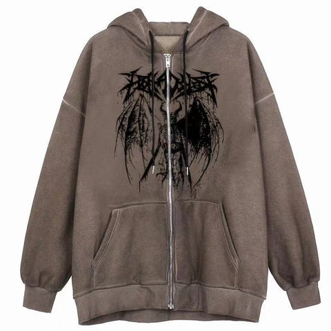 Sonicelife  Y2K Rhinestone Skeleton Sweatshirt Women Grunge Goth Hoodie Winter Harajuku Long Sleeve Zip Up Streetwear Oversized Jacket New