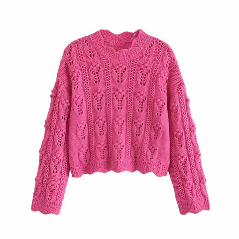 New Autumn Winter Women Green Hollow Out Knitted Sweater O Neck Tops Casual Female Long Sleeve Loose Pullover Jumper