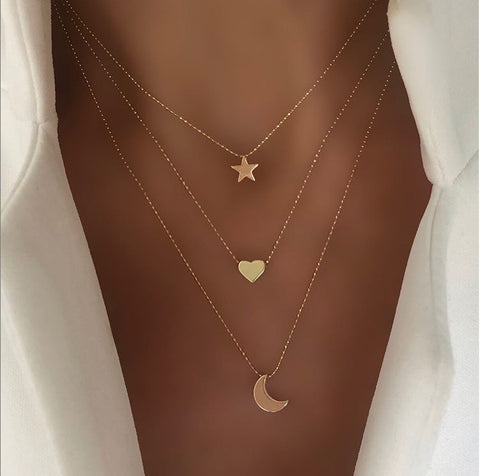 2023 Collier Chain Necklace Multilayer Moon Alloy Metal Disc Gold Pendant Necklace For Women New Trend Female Jewelry Collar
