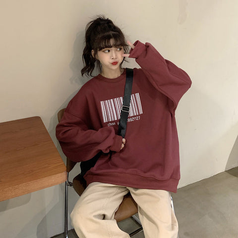2023 Spring Autumn Oversized Hoodies Women Korean Style Bar Code Sweatshirts Harajuku Pullover Couple Friends Clothes Tops Loose