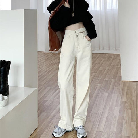 Sonicelife Woman Jeans High Waist Clothes Wide Leg Denim Clothing Blue Streetwear Vintage Quality 2024 Fashion Harajuku Straight Pants