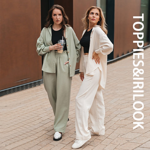 Toppies 2021 Women Two Piece Set Casual Shirt Office Lady Long Sleeve Blouse Chic Elastic Waist Summer Long Trousers Pants