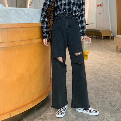 Woman Jeans Ripped High Waist Clothes Wide Leg Denim Clothing Streetwear Vintage Quality 2020 Fashion Harajuku Straight Pants