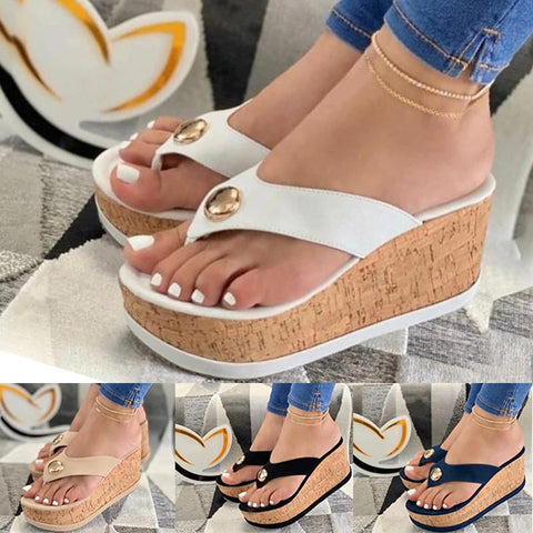 Sonicelife  Women Slippers Summer Casual Platform Shoes Flip Flops Wedges Solid Color Female Comfortable Slip-On Ladies Beach Footwear 2022