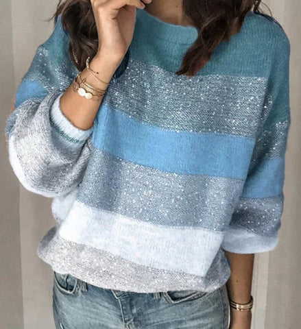 2023 Autumn Winter Women's Sweater Oversize Warm Cashmere Pullovers Turtleneck Thick Loose O-neck Stripes Sweaters for Women