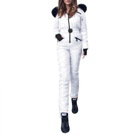 Sonicelife Women One Piece Ski Snow Suits Jumpsuit Breathable Snowboard Jacket Skiing Pant Hoodies Bodysuits Female Winter Outdoor Clothes