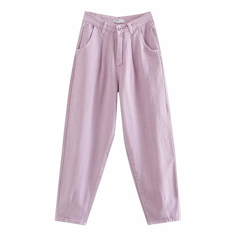 2023 Women Spring Autumn Fashion Vintage Purple Denim Harem Pants Oversize Casual Loose Jeans Trousers Female Pantalon Femme