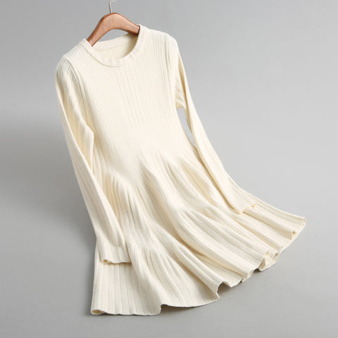 2023 Spring Autumn  Mini Sweater Dress Women O-Neck Long Sleeve Elastic Waist Korean A-Line Knitted Dresses Ladies Vestidos